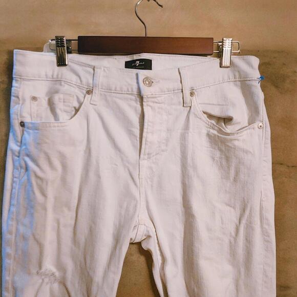 7 For All Mankind Jeans Mens Size 31x30 Paxtyn White Distressed Slim Fit Denim - Picture 1 of 9